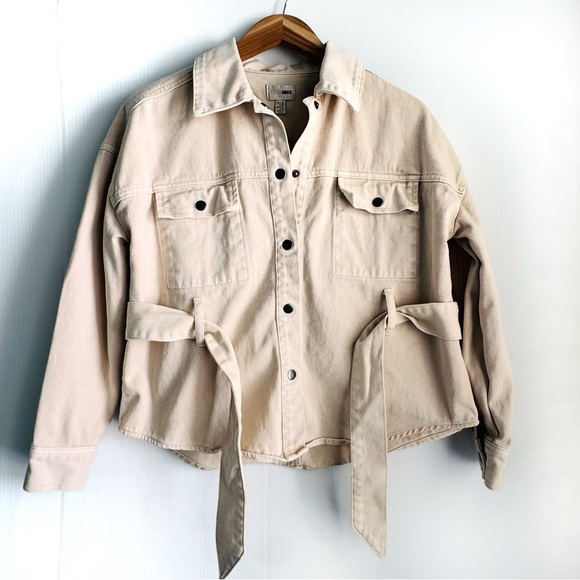 Amuse Society Dorr Revolve Women's Cream jean Jacket tie waist size XS - Picture 8 of 10